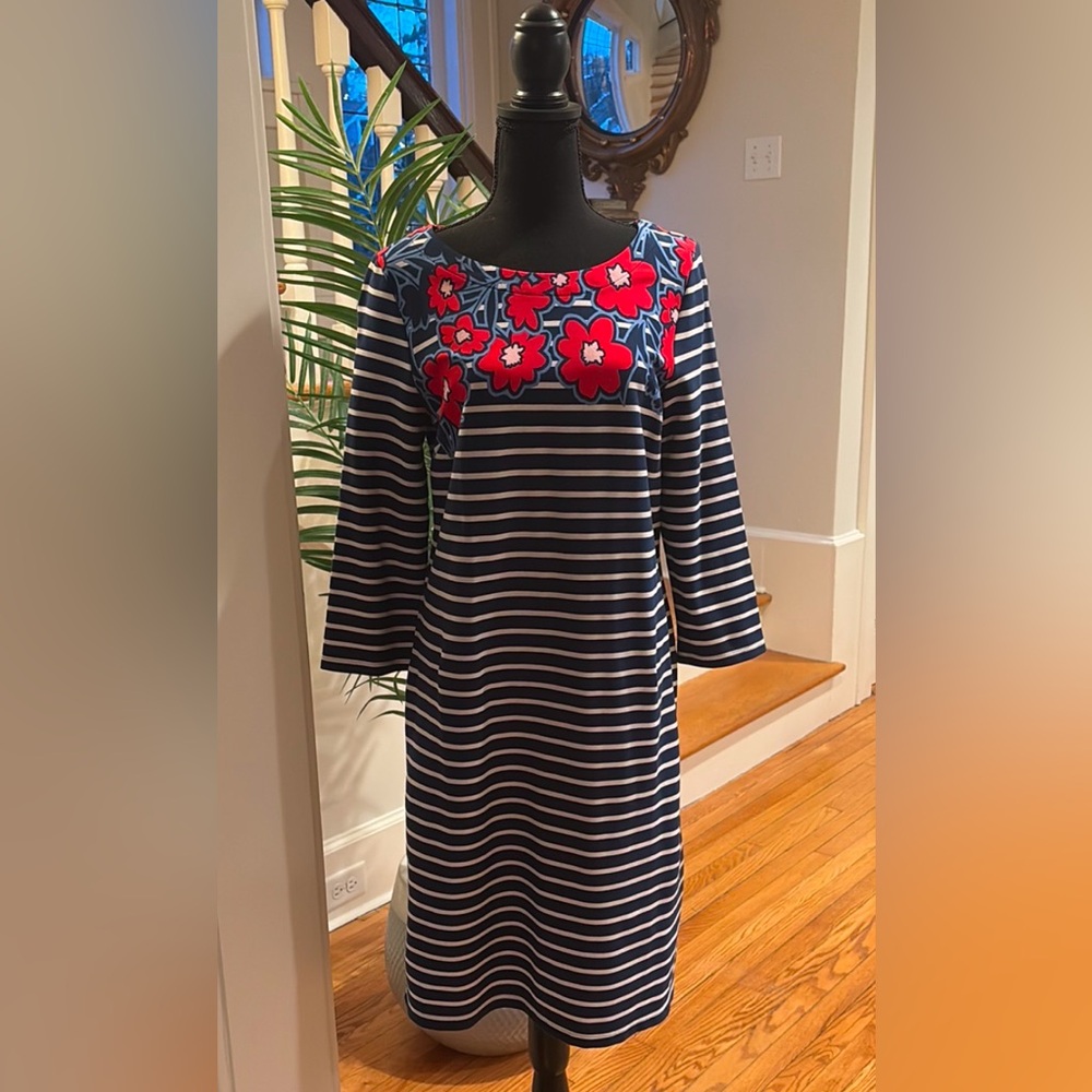 New with Tags! Talbots Stripes & Flowers Shift Dress Medium Blue White Red